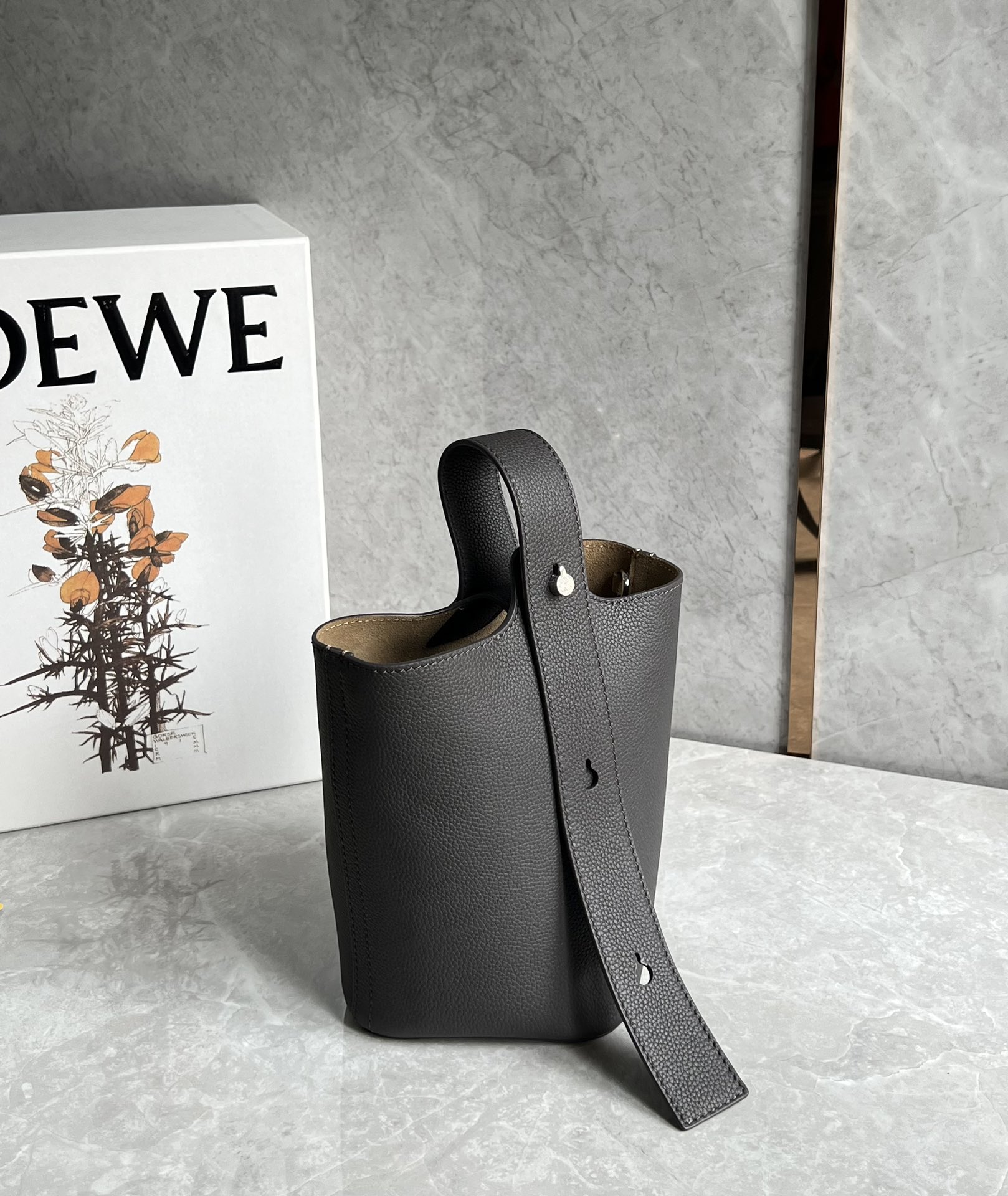 Loewe Mini Pebble Bucket Bag in Soft Grained Calfskin Black